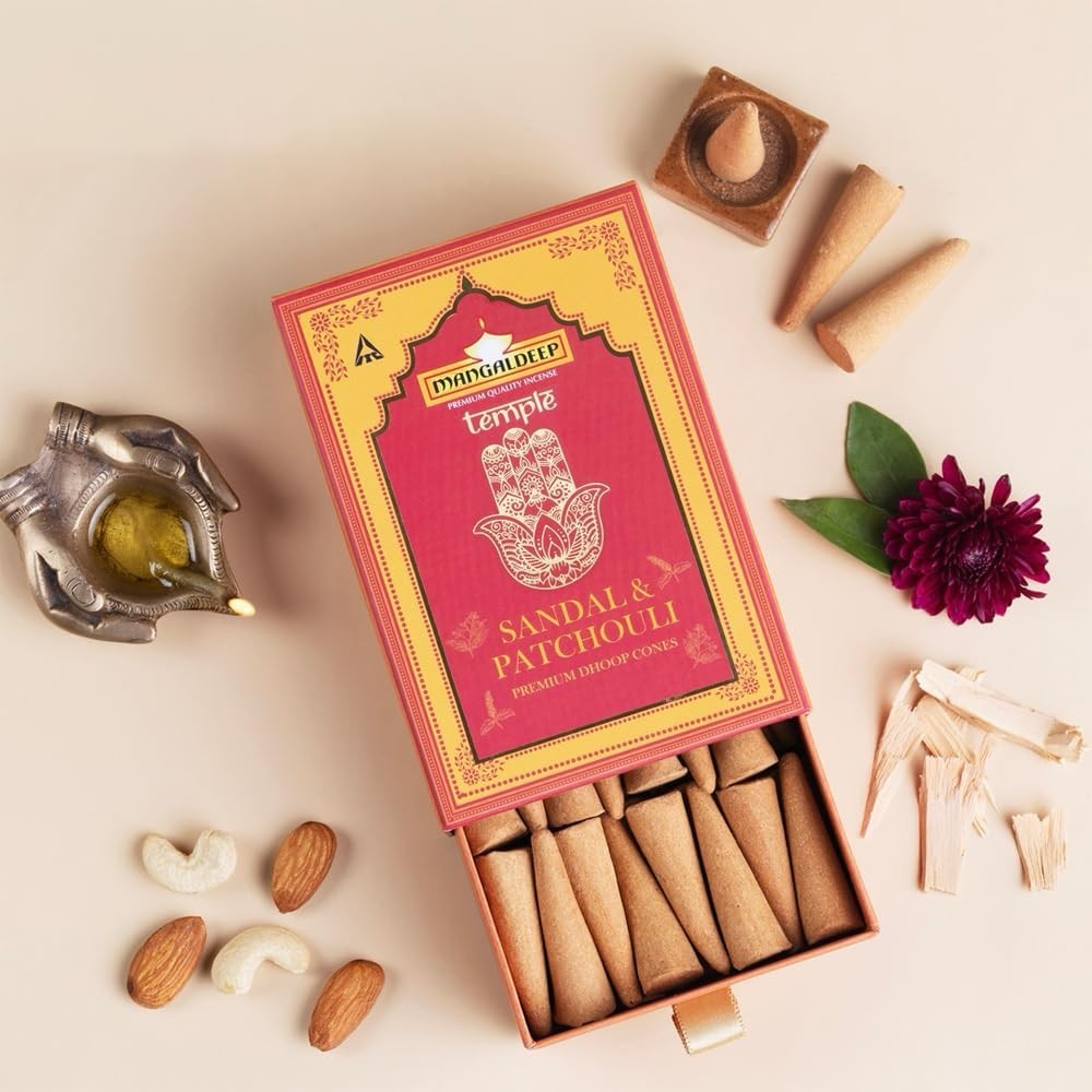 2 X Mangaldeep Temple Premium Bambooless Dhoop Cones - Sandal & Patchouli 40pcs