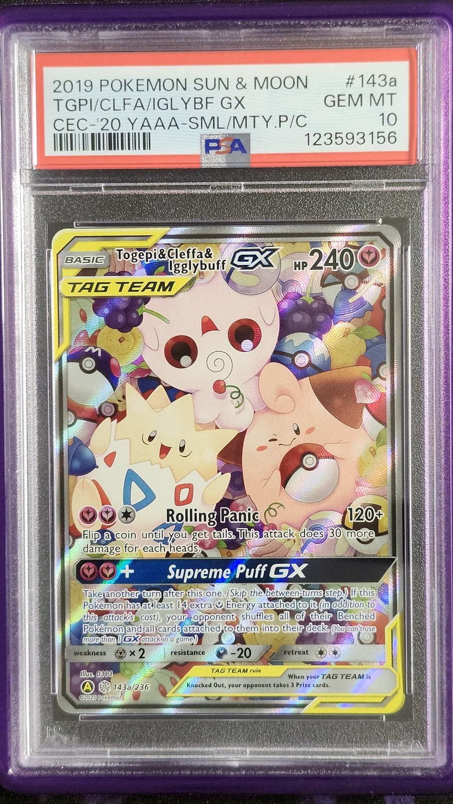 Pokemon PSA 10 Togepi & Cleffa & Igglybuff GX 143a Cosmic Eclipse