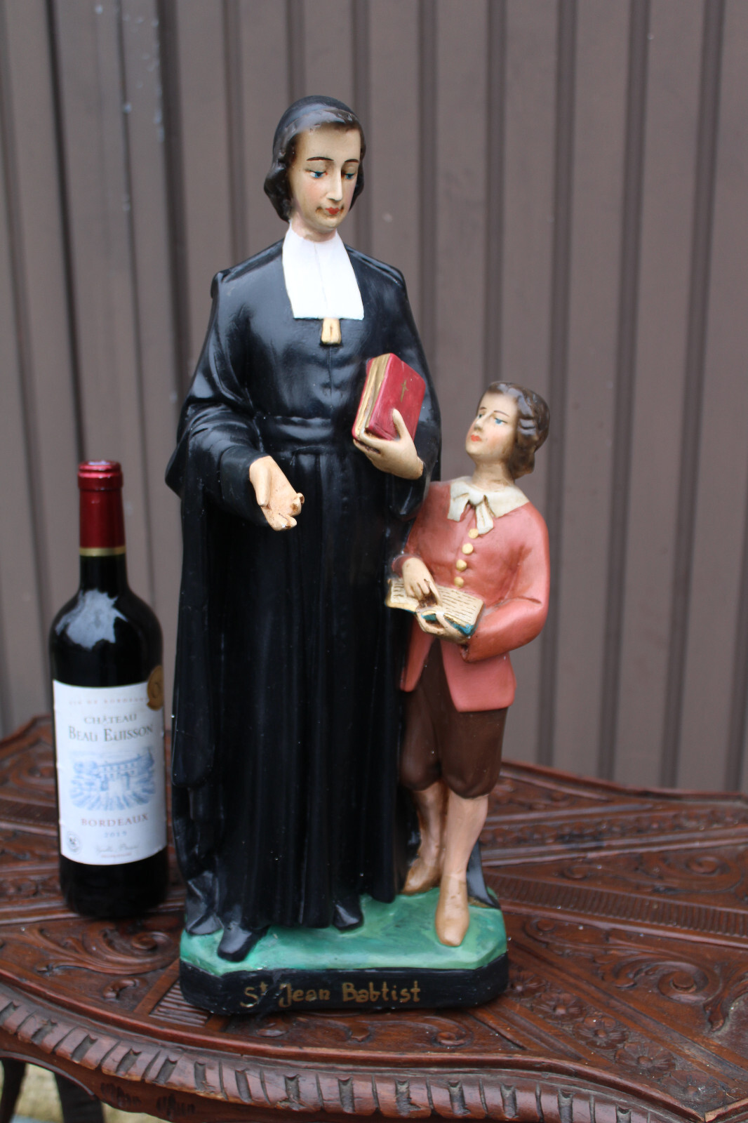 Antique large ceramic state saint john baptist de la salle  rare religious