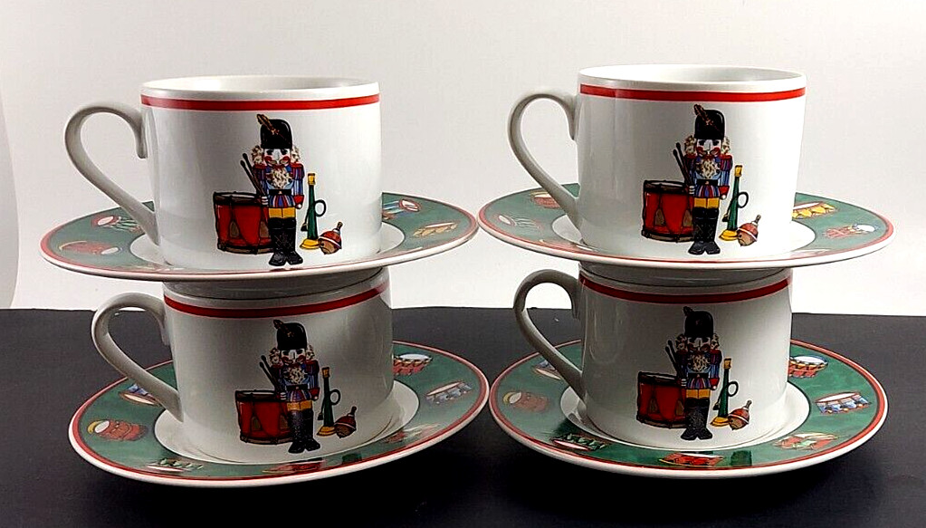 4) Vintage 1994 Bob Timberlake HOLIDAY SPIRIT NUTCRACKER Cup and Saucer Sets