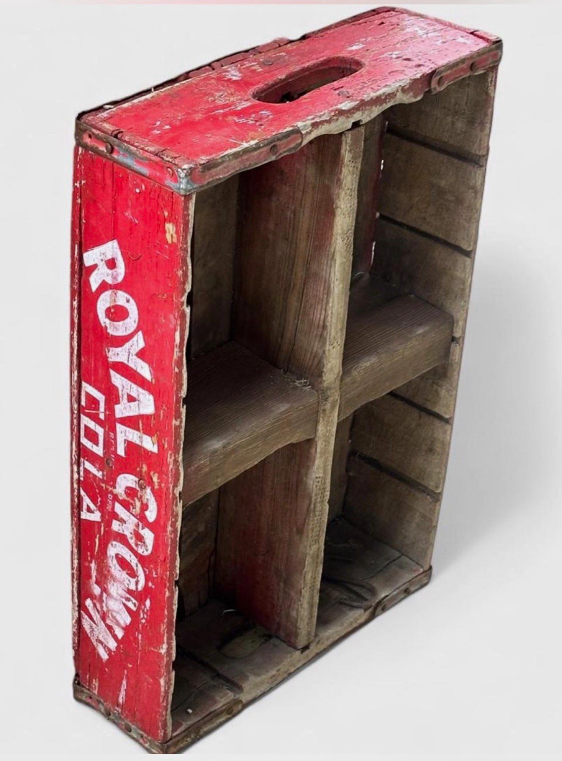 Royal Crown Cola Vintage Wooden Soda Bottle Crate Carrier~ Red
