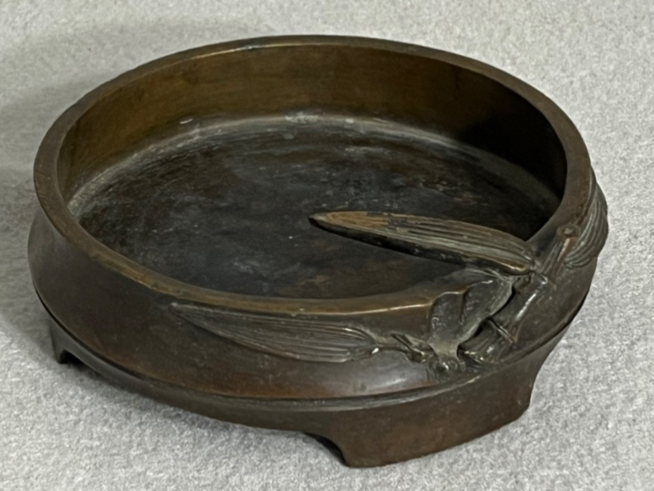 Antique Nogawa Japanese Bronze Paint Brush Inkwell Bowl Water Dish Tray Meiji Antique Nogawa Japanese Bronze Paint Brush Inkwell Bowl Water Dish Tray Meiji