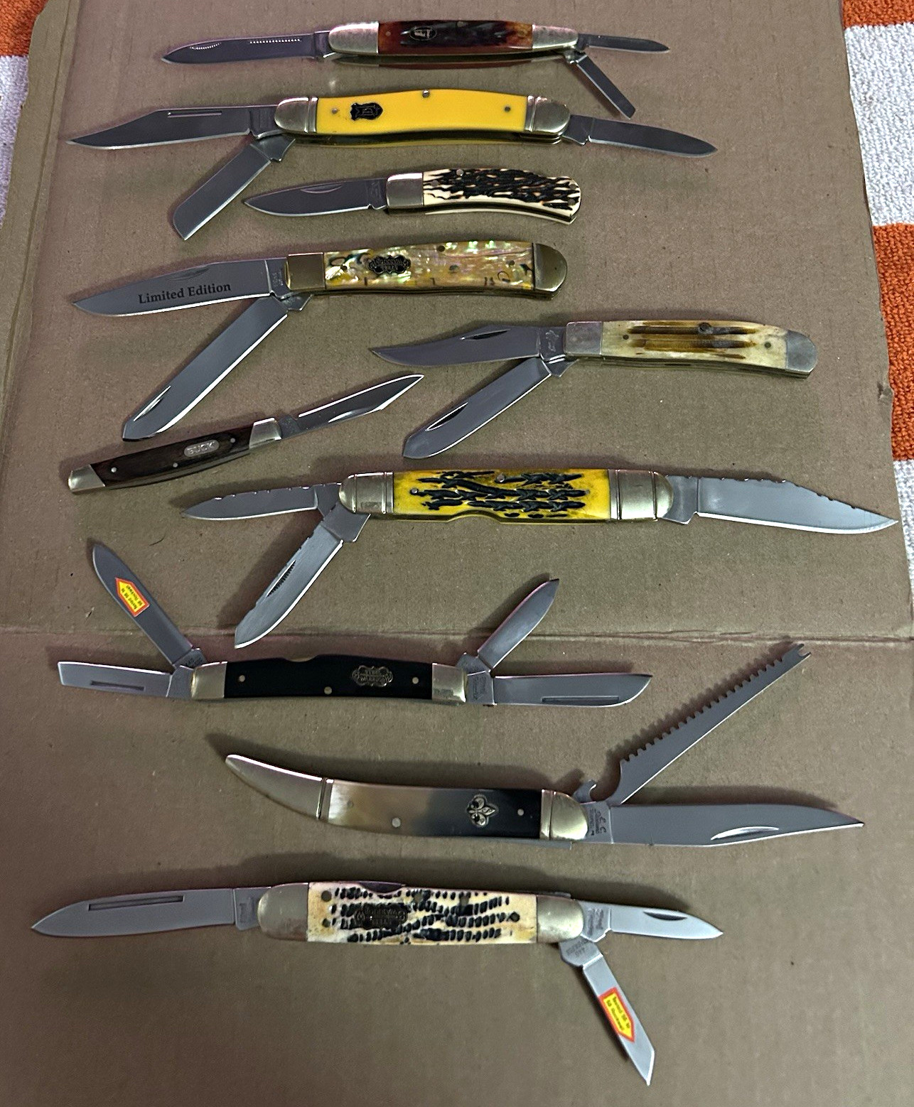 Lot of 10 Pocketknives, Stainless, Bone etc New from various makers