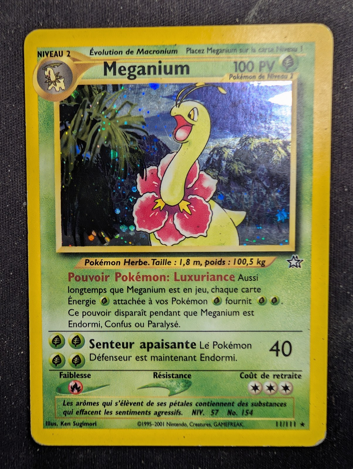 Meganium (French) - 11/111 Holo - Neo Genesis (Pokemon) Damaged Back LP Front Meganium (French) - 11/111 Holo - Neo Genesis (Pokemon) Damaged Back LP Front