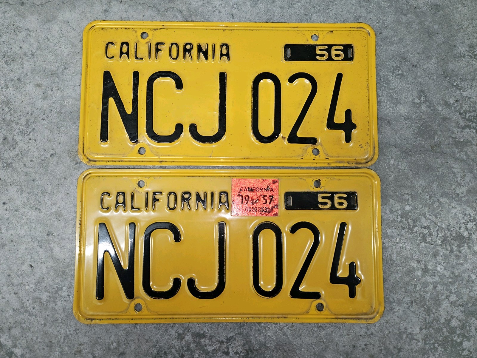 Vintage 1956 California License Plate Pair