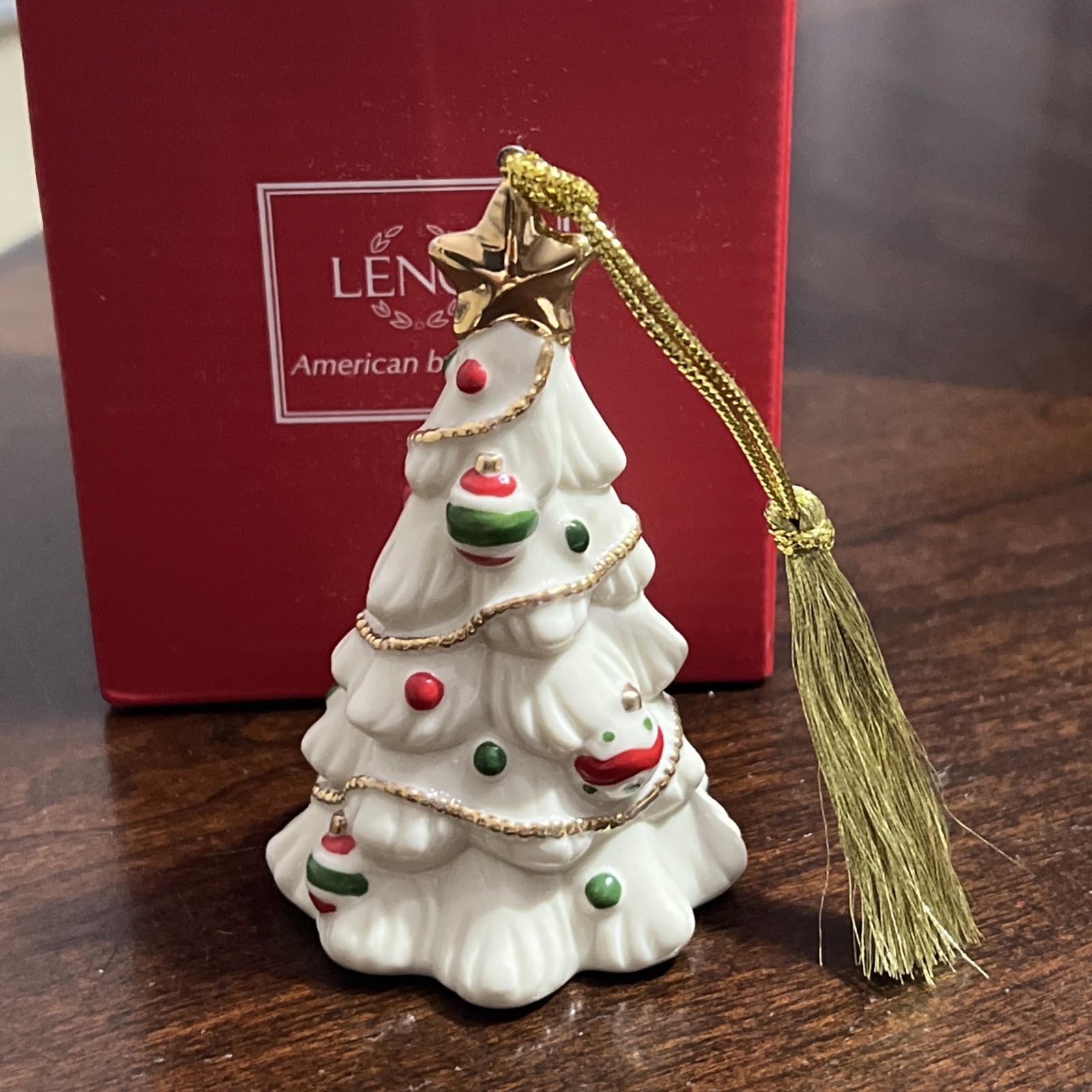 LENOX Very Merry Porcelain Christmas Ornament CHRISTMAS TREE White Gold Accents