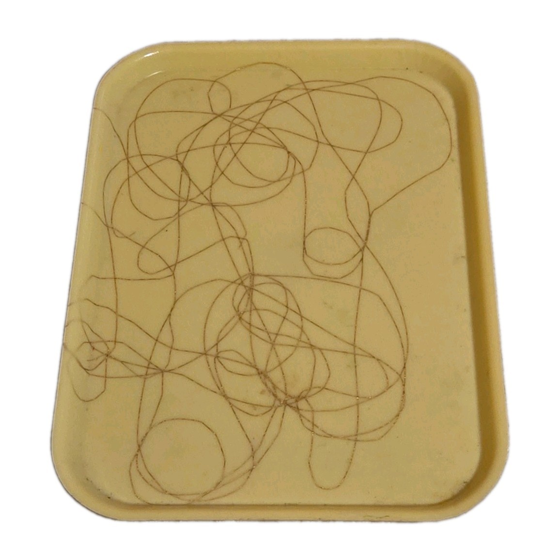 Vtg Le Beau Yellow Serving Tray Gold Spaghetti String Design 16.25\