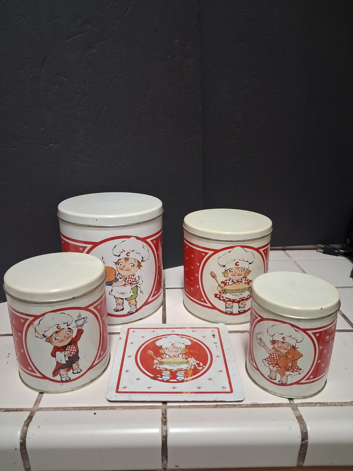 Vintage 1991 Campbell's Soup Kids Tin Canister Set of 4 with Hot Mat Ballonoff