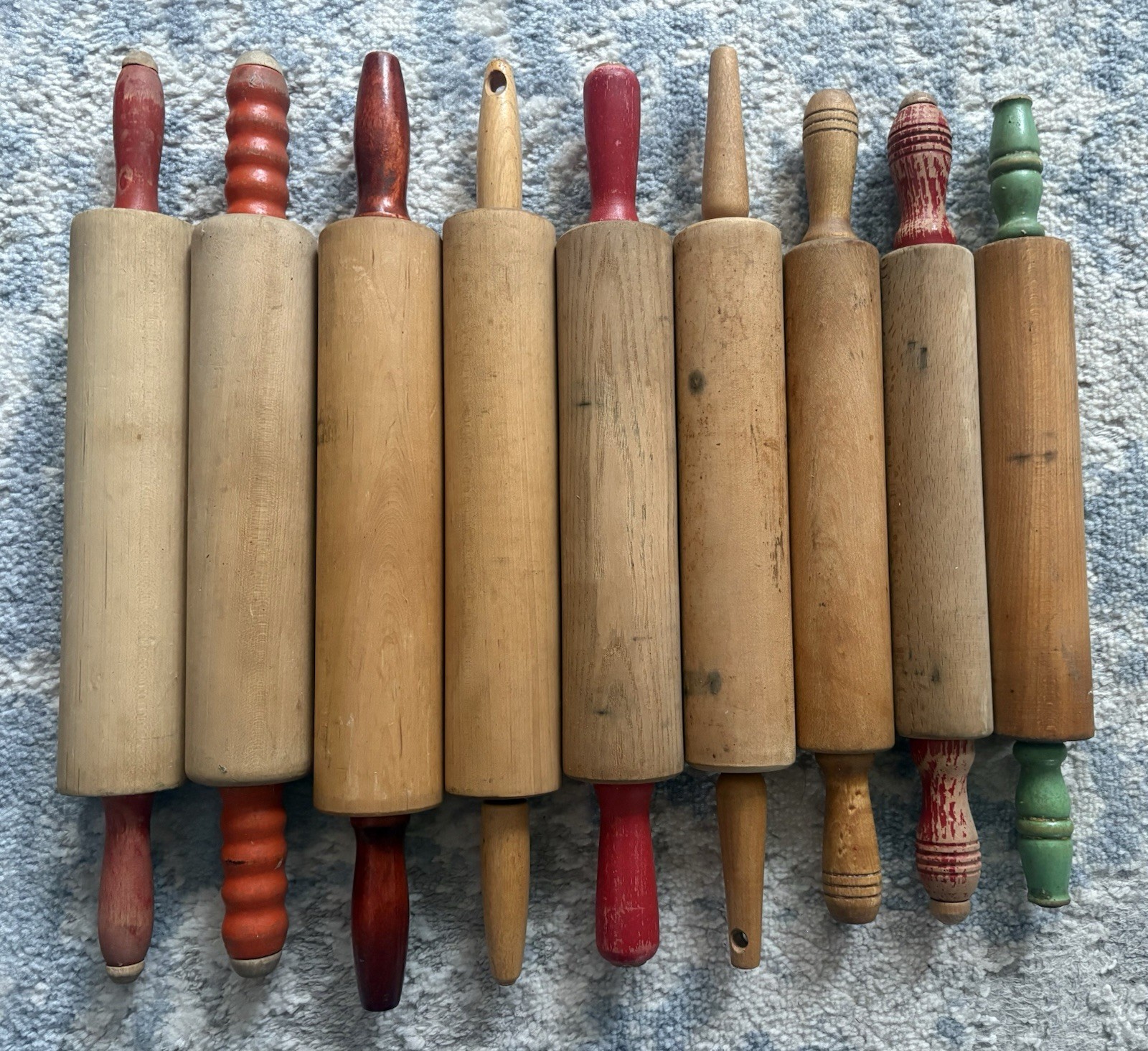 Lot of 9 Vintage Wood Rolling Pins Farmhouse Primitive Kitchen Cottage Décor
