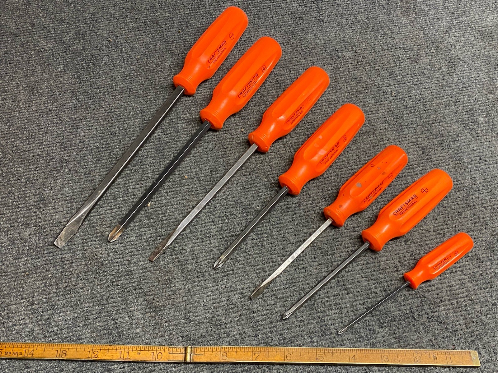 RARE CRAFTSMAN PROFESSIONAL ORANGE 7 Pc SCREWDRIVER SET USA SLOTTED & PHILLIPS