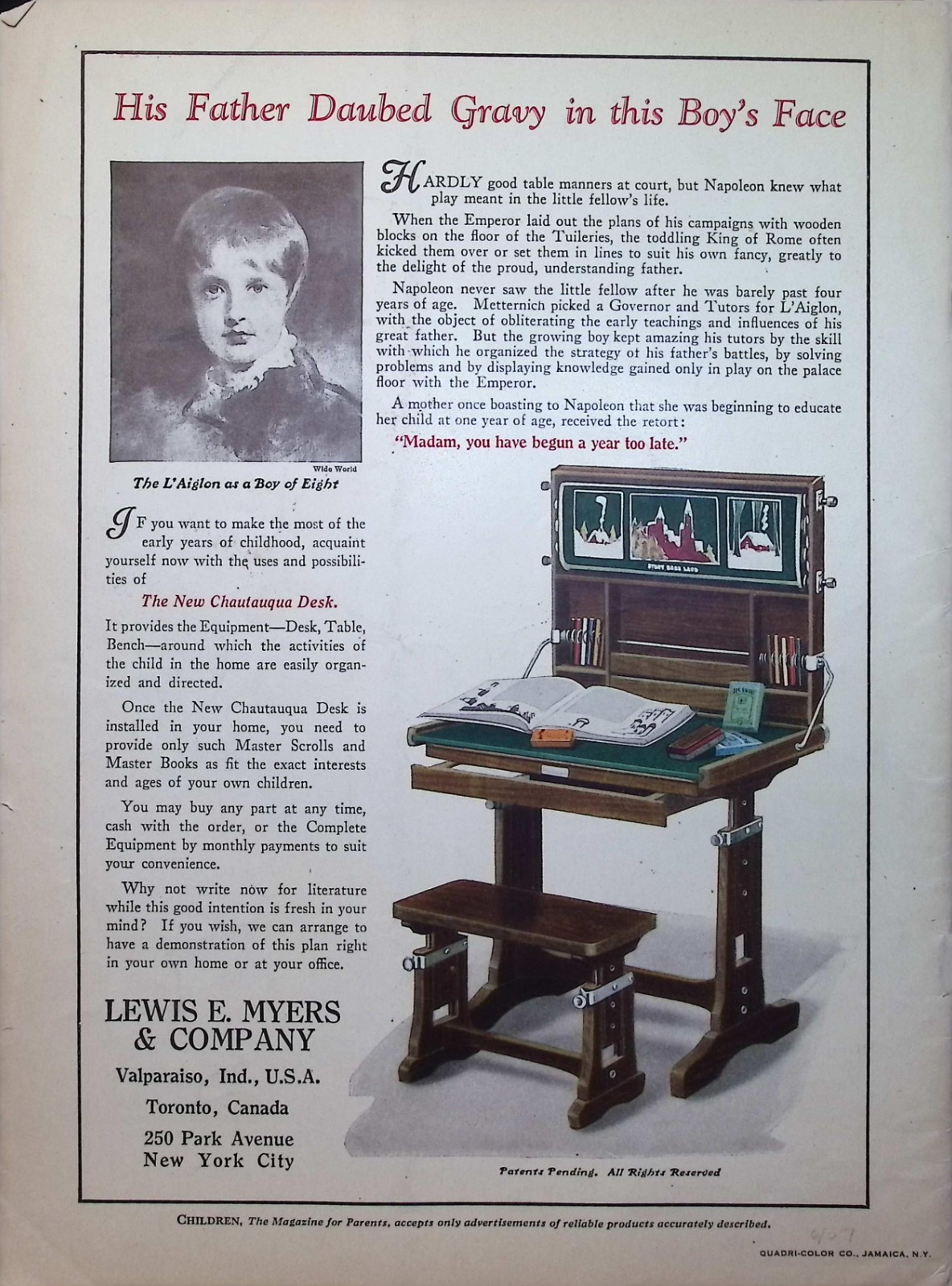 Original 1927 Lewis E. Myers Chautauqua Desk Print Ad Early Education Home