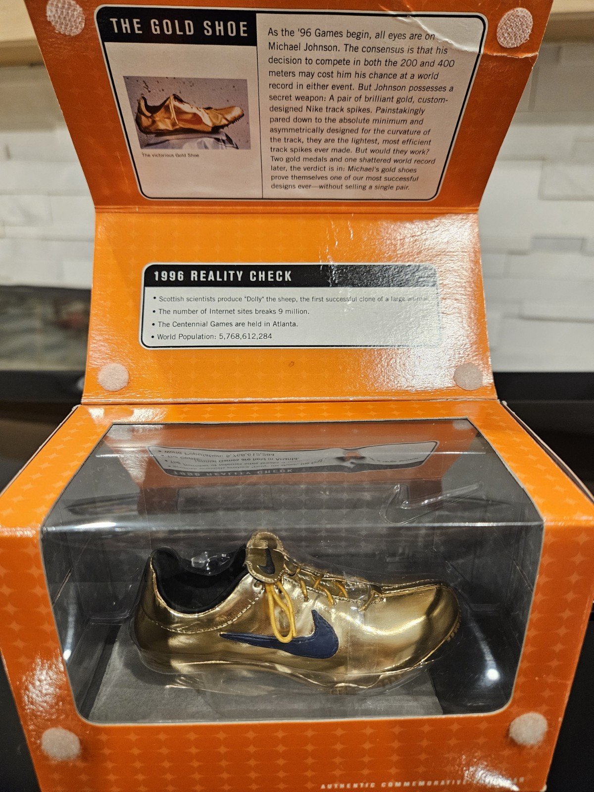 Nike Michael Johnson 1996 Gold Shoe Atlanta Olympics Commemorative Mini Shoe Nike Michael Johnson 1996 Gold Shoe Atlanta Olympics Commemorative Mini Shoe