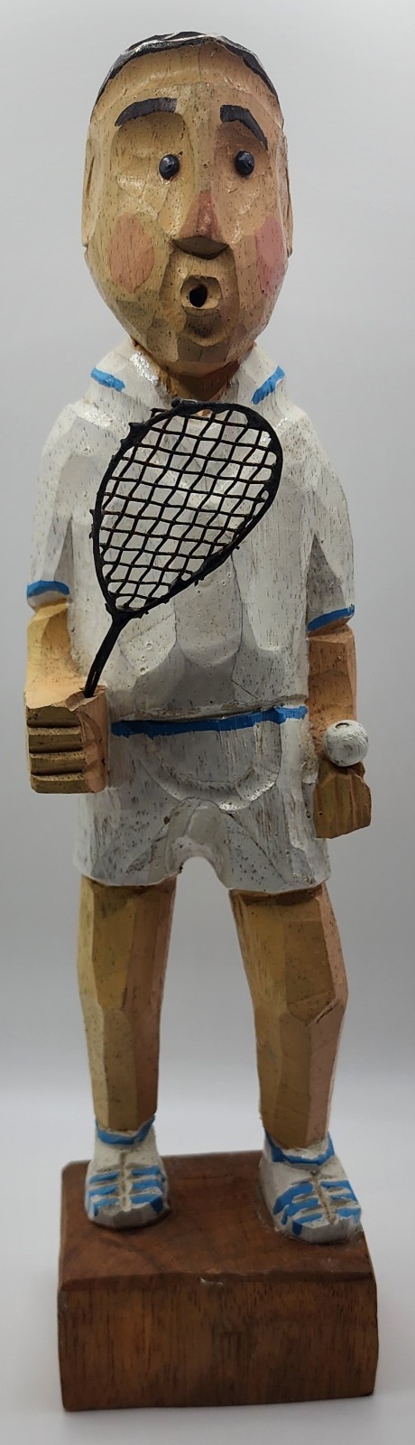 Vintage Romer Italy Hand-Carved Wooden Tennis Player Figurine 12\