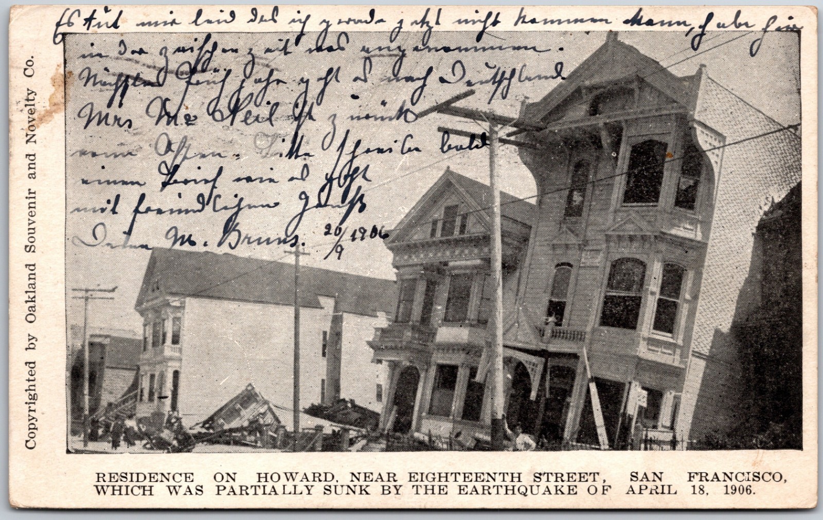San Francisco's 1906 Earthquake & Fire Mission District Sunk Victorian Postcard San Francisco's 1906 Earthquake & Fire Mission District Sunk Victorian Postcard