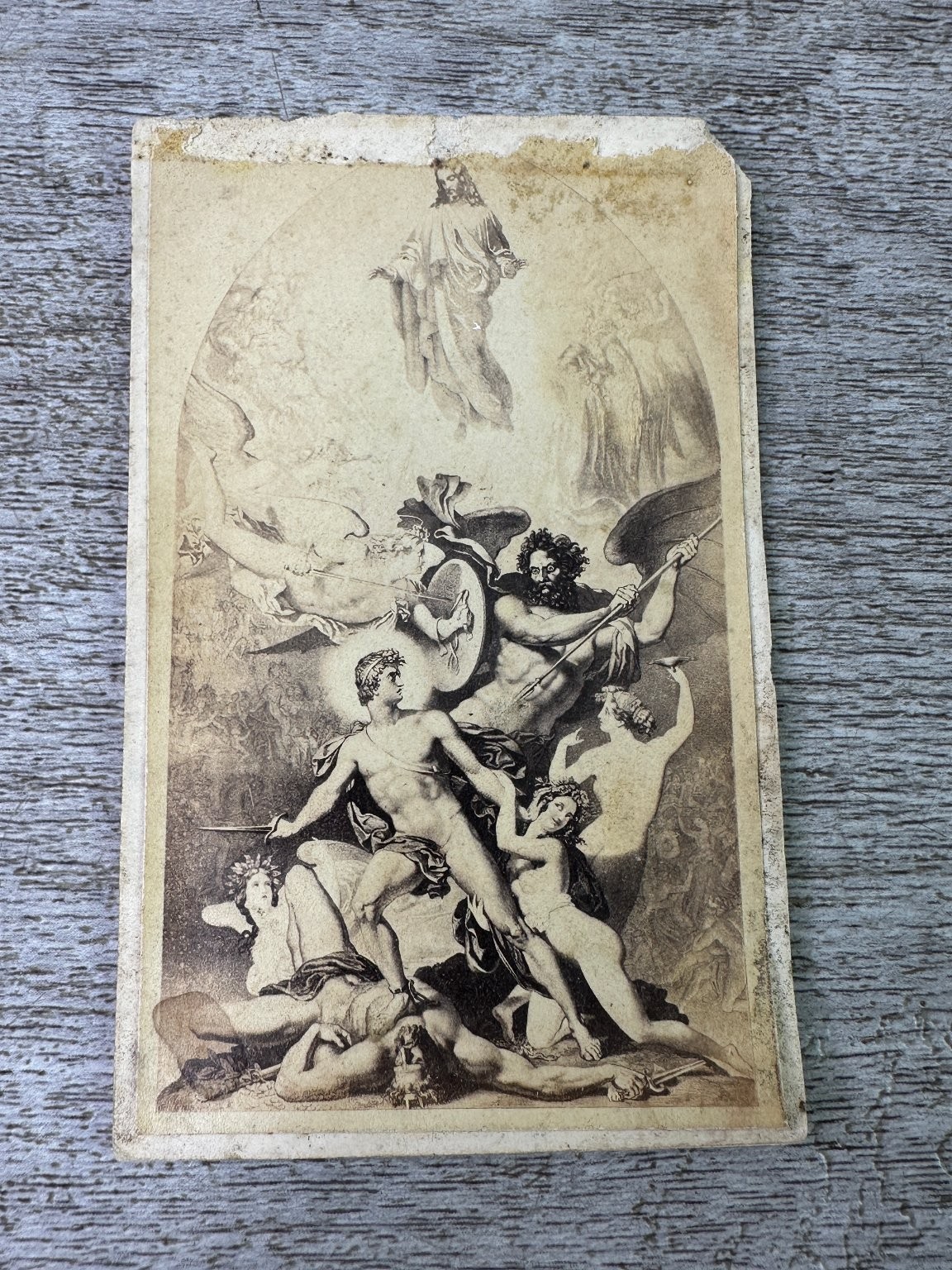 Religious Allegory Print Card Victorian The Battle of the Soul Antique Art