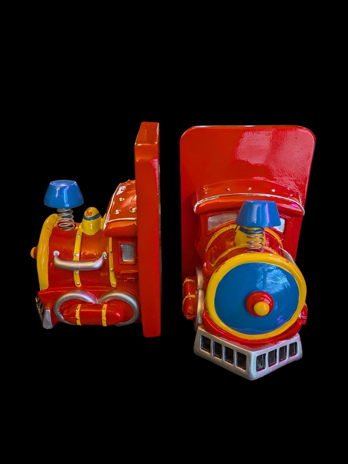 Charming Red Train Engine Resin Bookends 6 Inches High