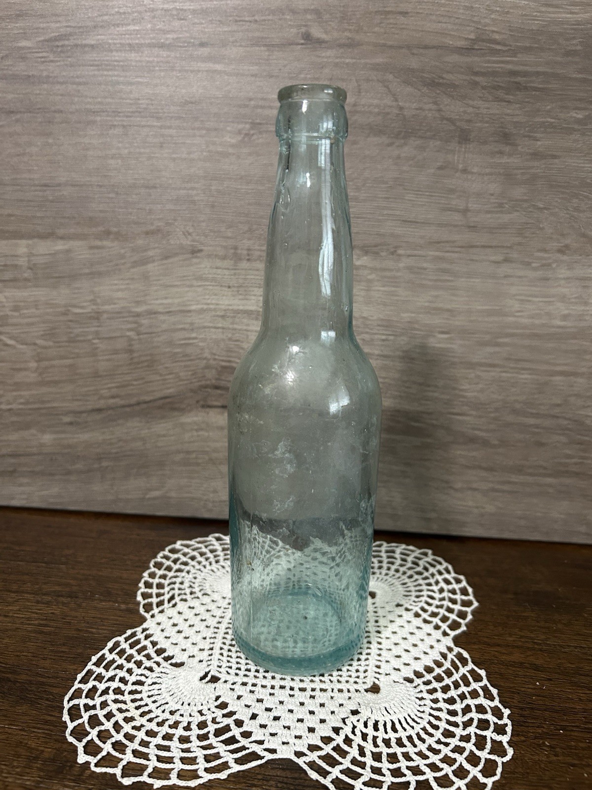Vintage Blue-Green Glass Beer Bottle w/ Tooled Crown Top