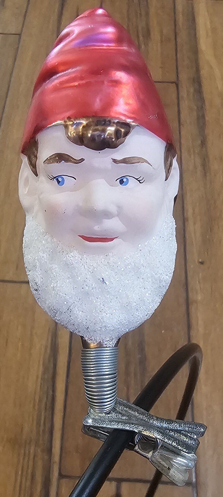 Vintage Fraga Christmas Ornament Elf On Clip Glass Glitter 4.25in Larry