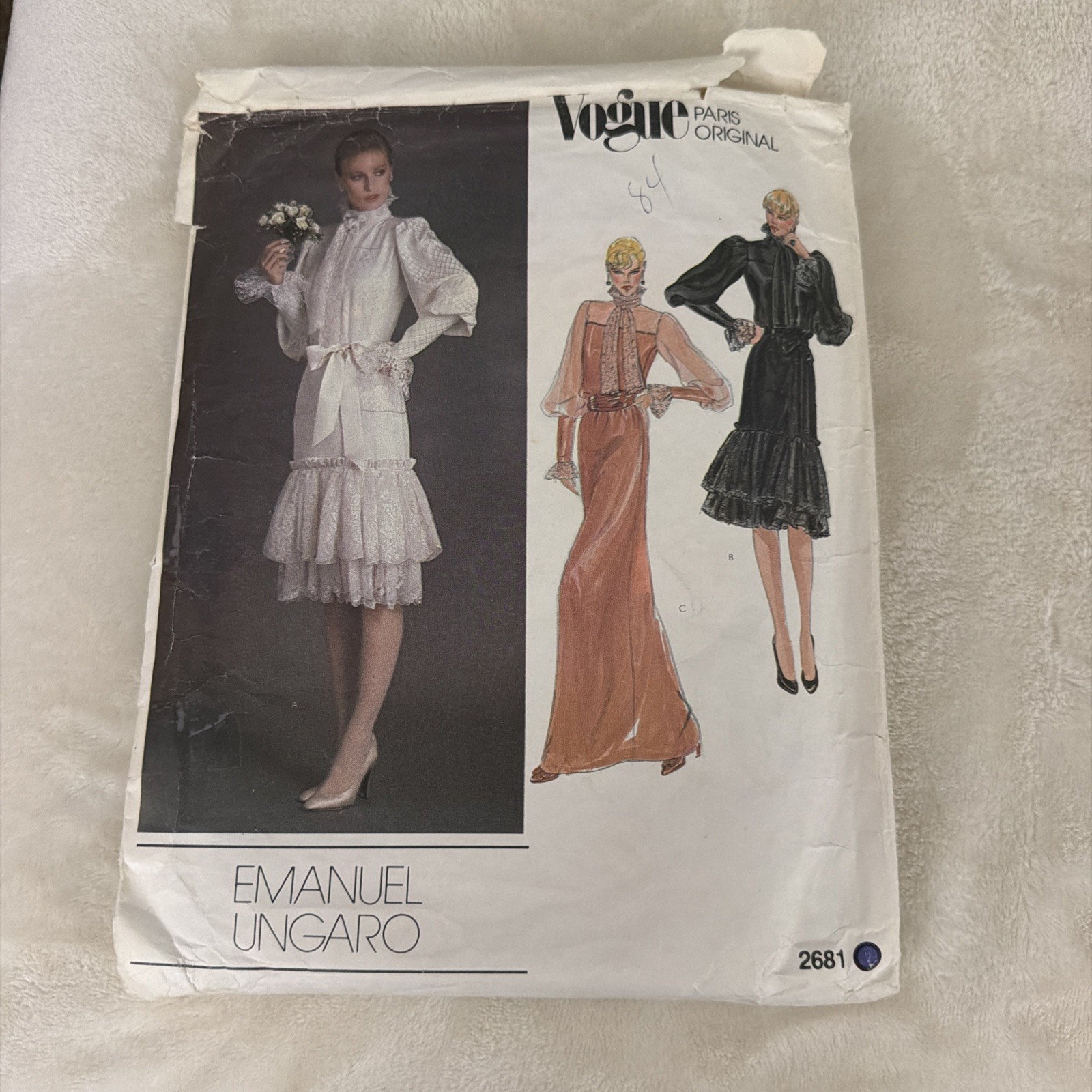 VOGUE 2681 VINTAGE EMANUEL UNGARO LACY DRESS PATTERN TWO LENGTHS SIZE 10 Uncut VOGUE 2681 VINTAGE EMANUEL UNGARO LACY DRESS PATTERN TWO LENGTHS SIZE 10 Uncut