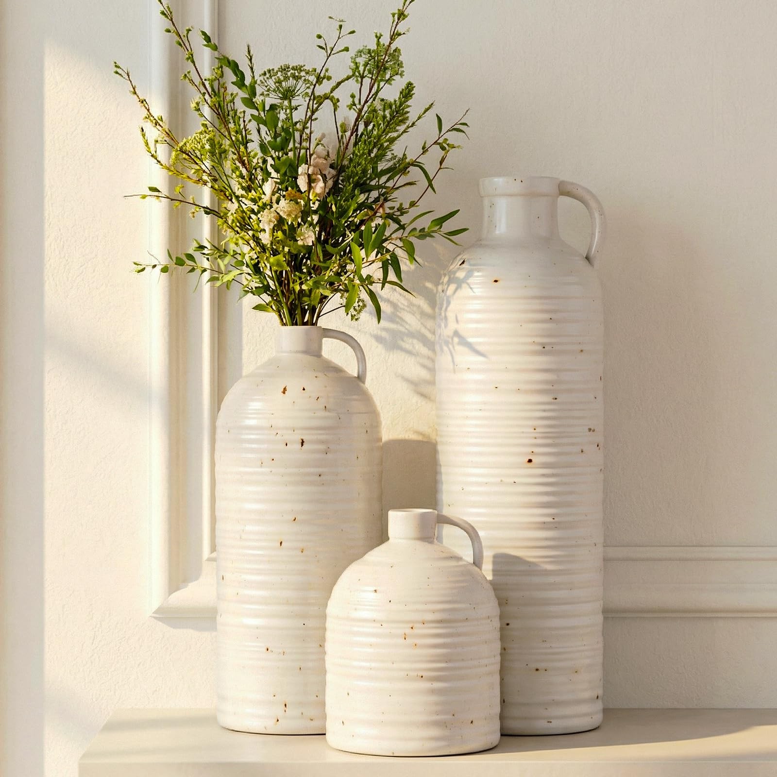 Firehold Ceramic Vase Set of 3 w/Handles - White Firehold Ceramic Vase Set of 3 w/Handles - White