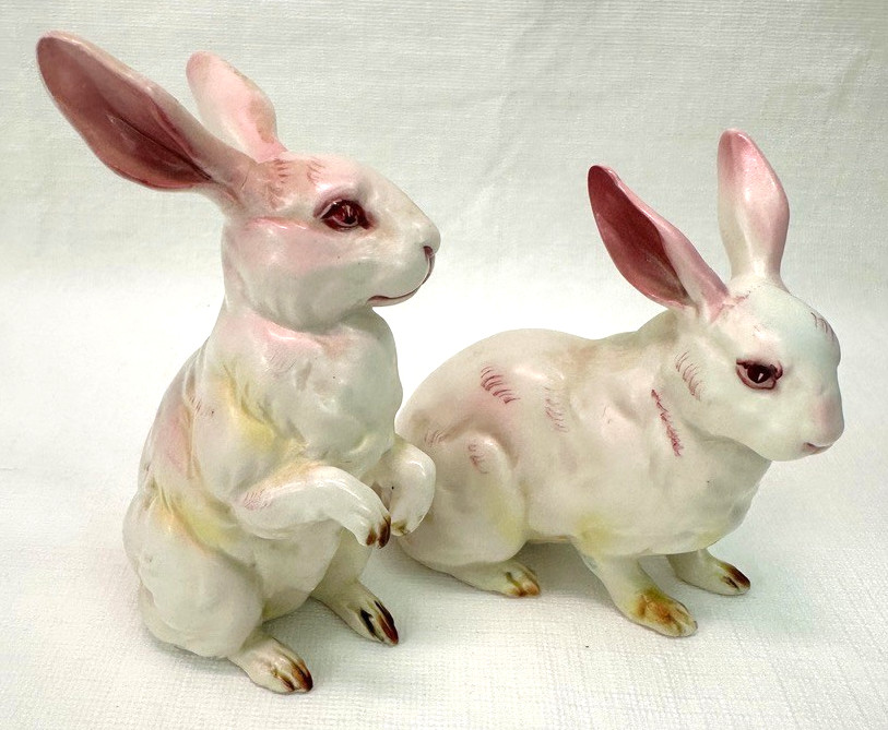 VTG Lefton White Albino Bunny Rabbit Figurines Pair Made in Japan Set of 2 VTG Lefton White Albino Bunny Rabbit Figurines Pair Made in Japan Set of 2