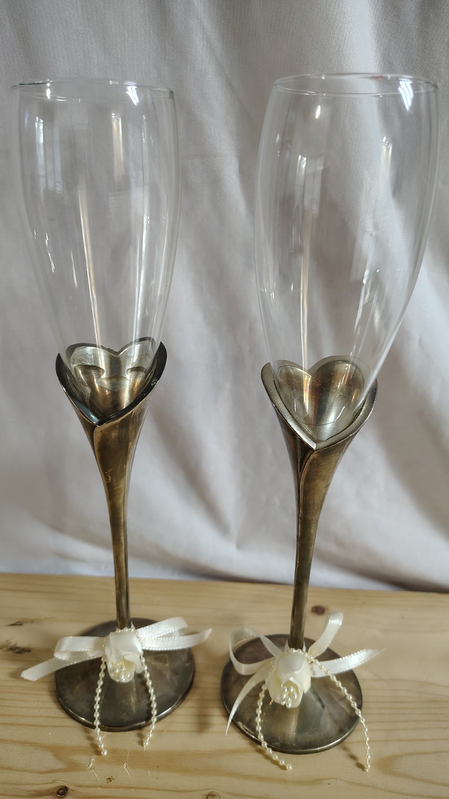 Vintage Pair of 2 Lennox Wedding Promises Champagne Flutes Silver Plated