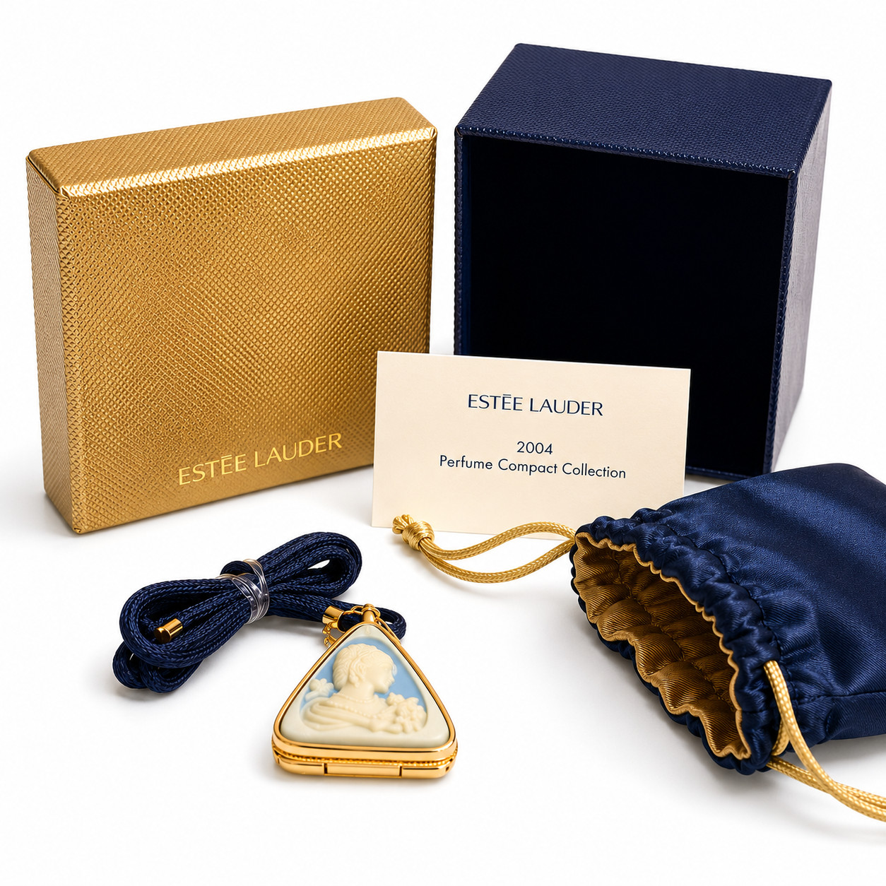 Estee Lauder 2004 Youth Dew Classic Cameo Solid Perfume Pendant Compact NIB Mint