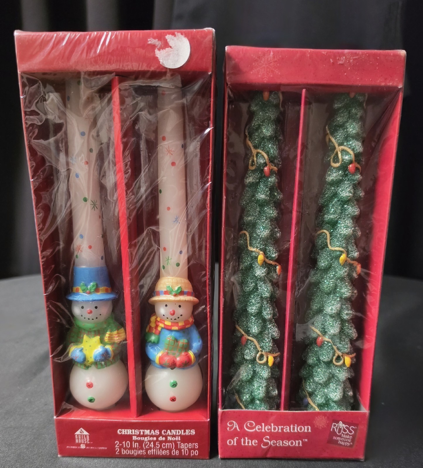 Vtg Christmas Taper Candles Lot 2 Packs Guild House Snowman Russ Berrie Tree NOS