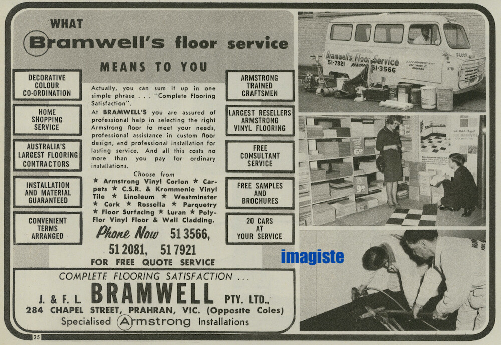 Original Vintage Australian Ad (1965): Bramwell\'s Floor Service, Prahran.