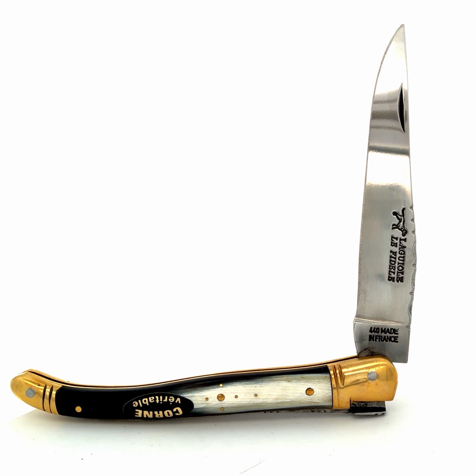 Laguiole En Aubrac Le Fidele Veritable 440 Ebony Black Horn Handled Pocket Knife