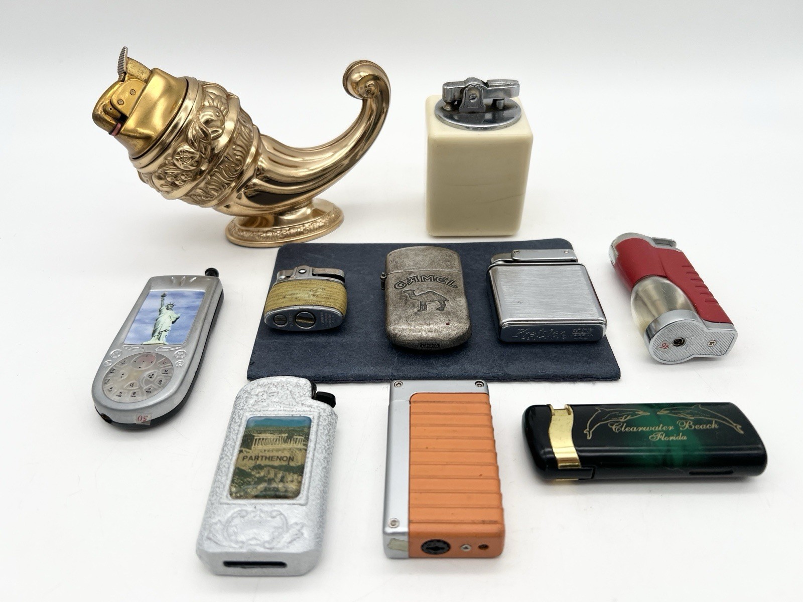 Lot of 10 Vintage Novelty Lighters Kreisler Camel Genie Lamp Butane Untested