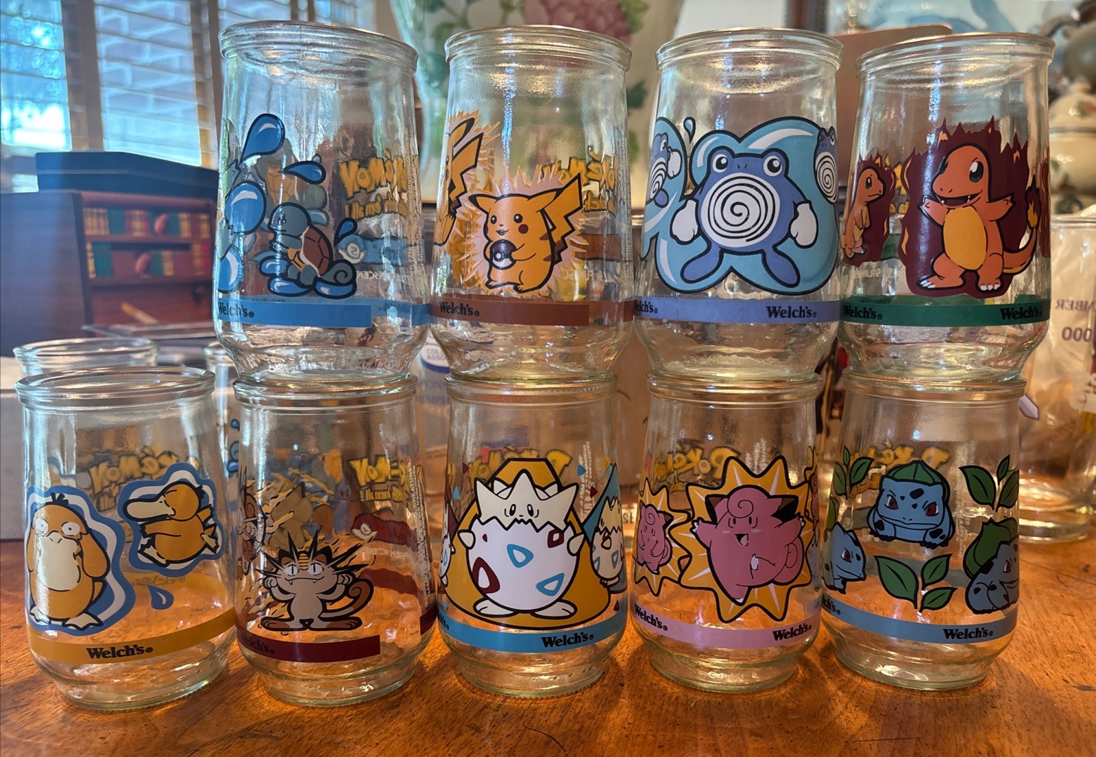 Pokémon Welch’s Jelly Jar Glasses Complete Set of 9 No Lids Great Condition