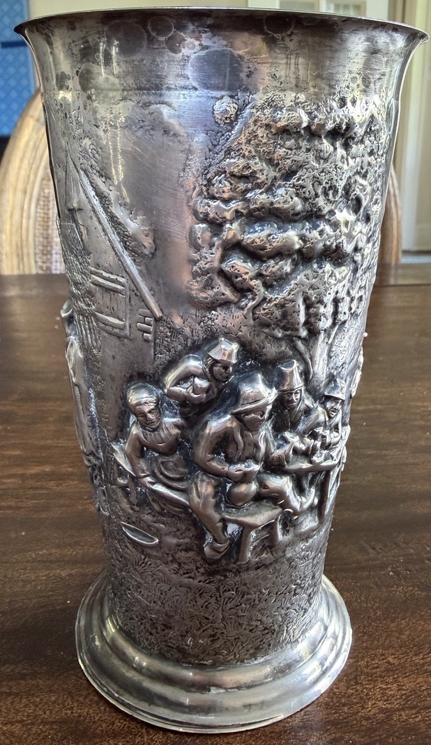 Just Andersen Denmark Art Deco Relief Vase Beaker Dannebrog Danish 6.5”