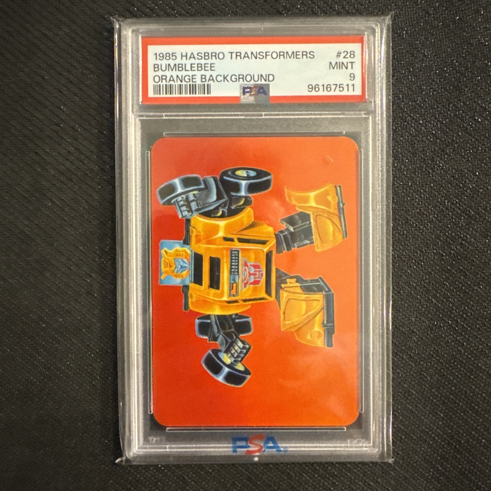 1985 Hasbro Transformers Card Bumblebee Orange Background PSA 9 1985 Hasbro Transformers Card Bumblebee Orange Background PSA 9