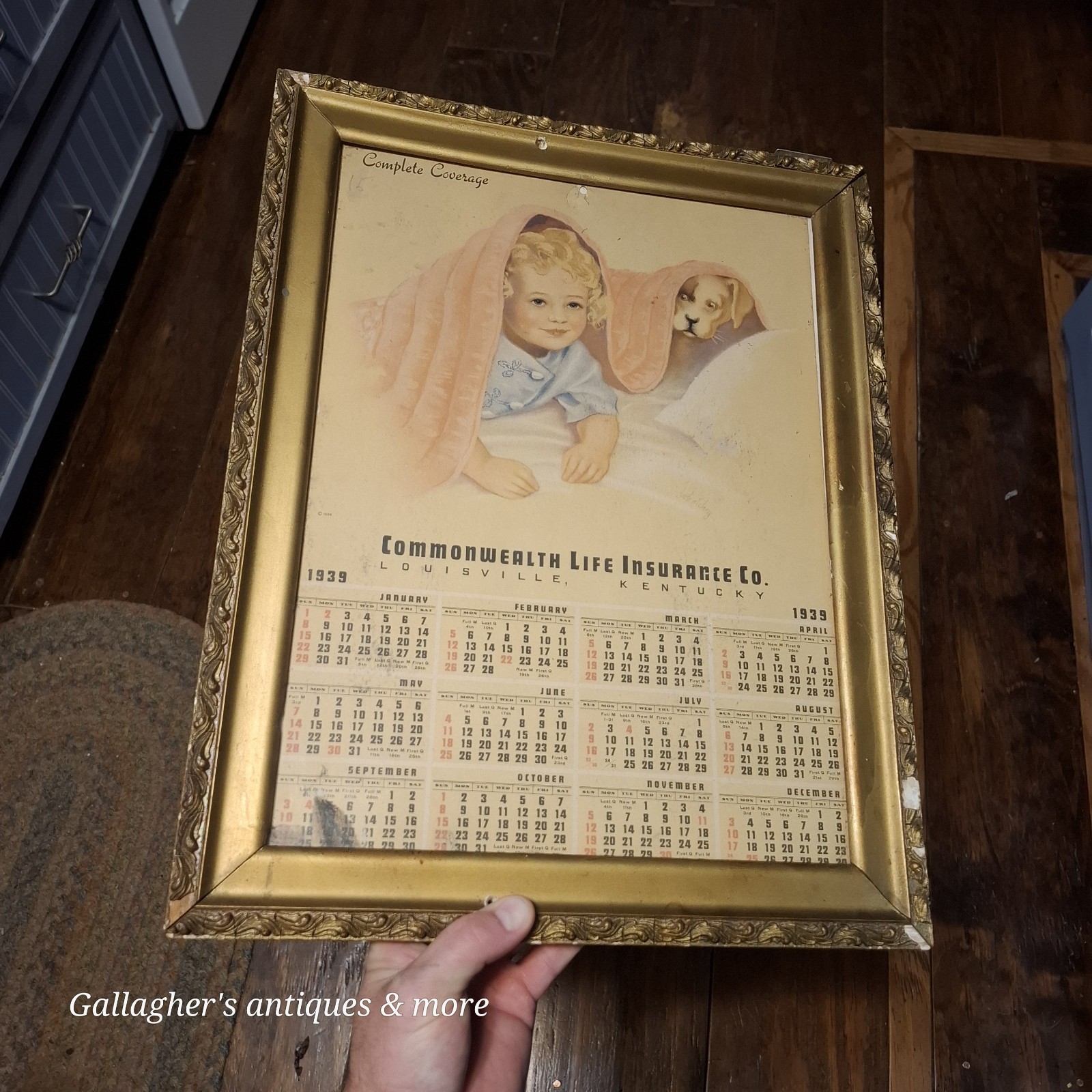 1939 Framed calendar Commonwealth insurance Louisville kentucky Sign 14x18 1939 Framed calendar Commonwealth insurance Louisville kentucky Sign 14x18