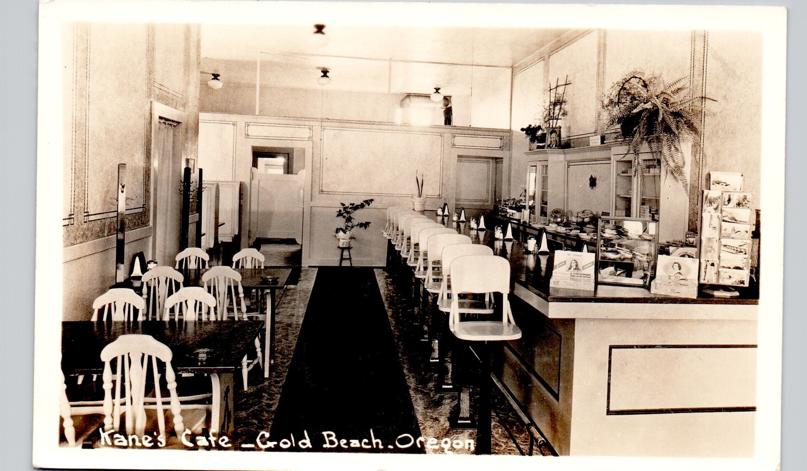 CAFE DINER gold beach or c1940 postcard oregon real photo rppc kane\'s interior