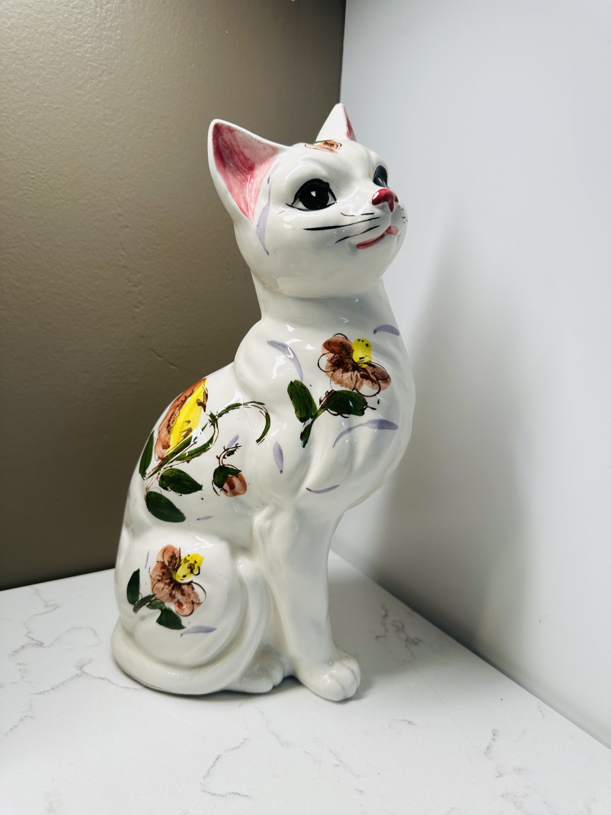 Vintage 1950s NORLEANS Japan Hand Painted Fanciful Floral Cat 12 Inches Statue Vintage 1950s NORLEANS Japan Hand Painted Fanciful Floral Cat 12 Inches Statue