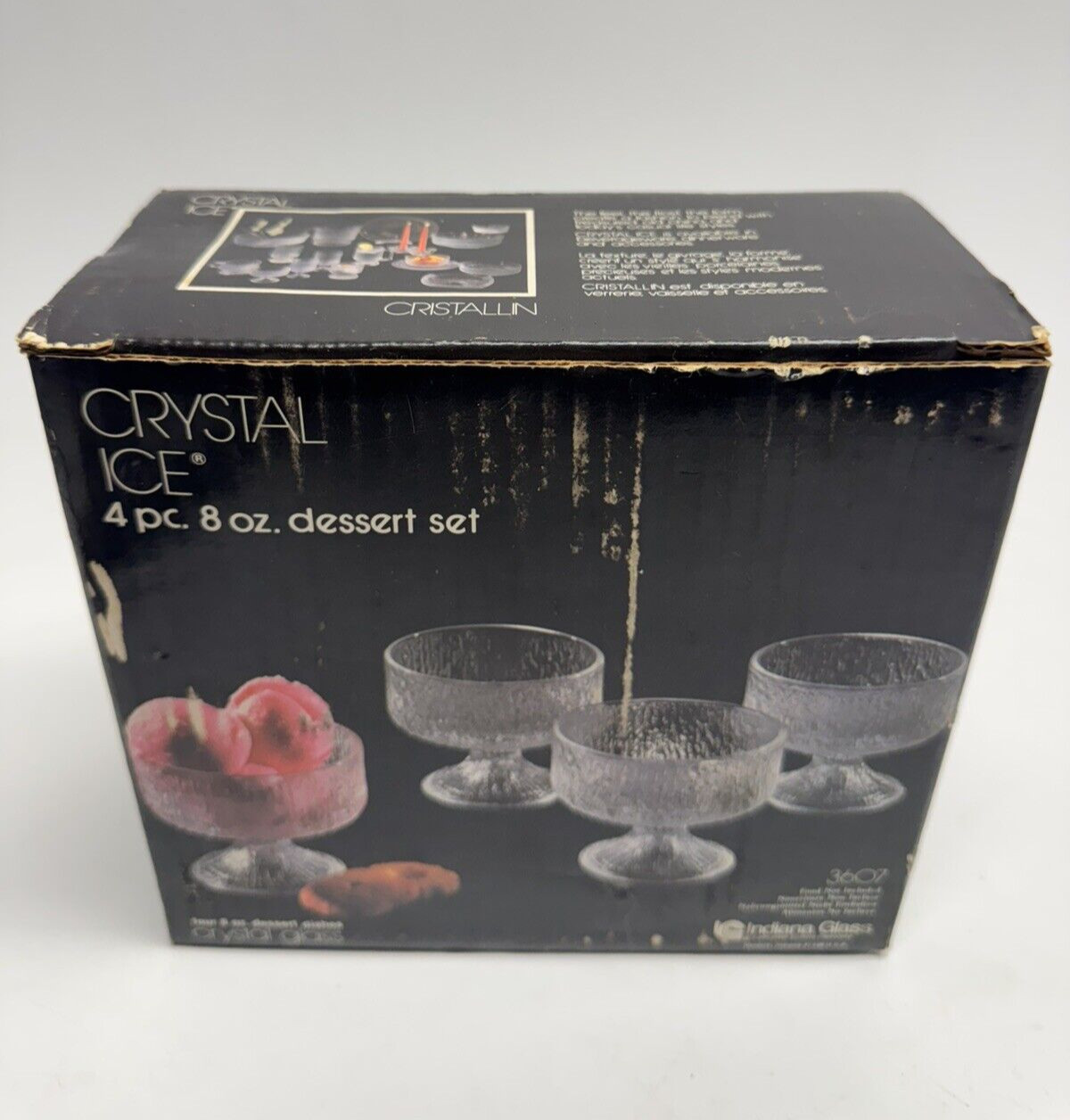 VINTAGE NOS 4 Indiana Glass Crystal Ice 8oz Textured Tree Dessert Bowls 3607 VINTAGE NOS 4 Indiana Glass Crystal Ice 8oz Textured Tree Dessert Bowls 3607