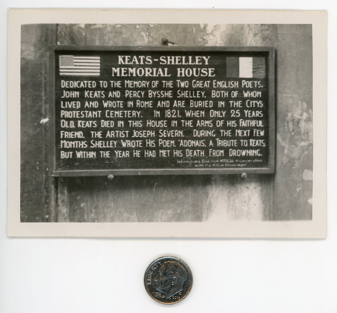 Vintage 1930's B&W photo / KEATS - SHELLEY Memorial House - ADONAIS Poem US Flag Vintage 1930's B&W photo / KEATS - SHELLEY Memorial House - ADONAIS Poem US Flag