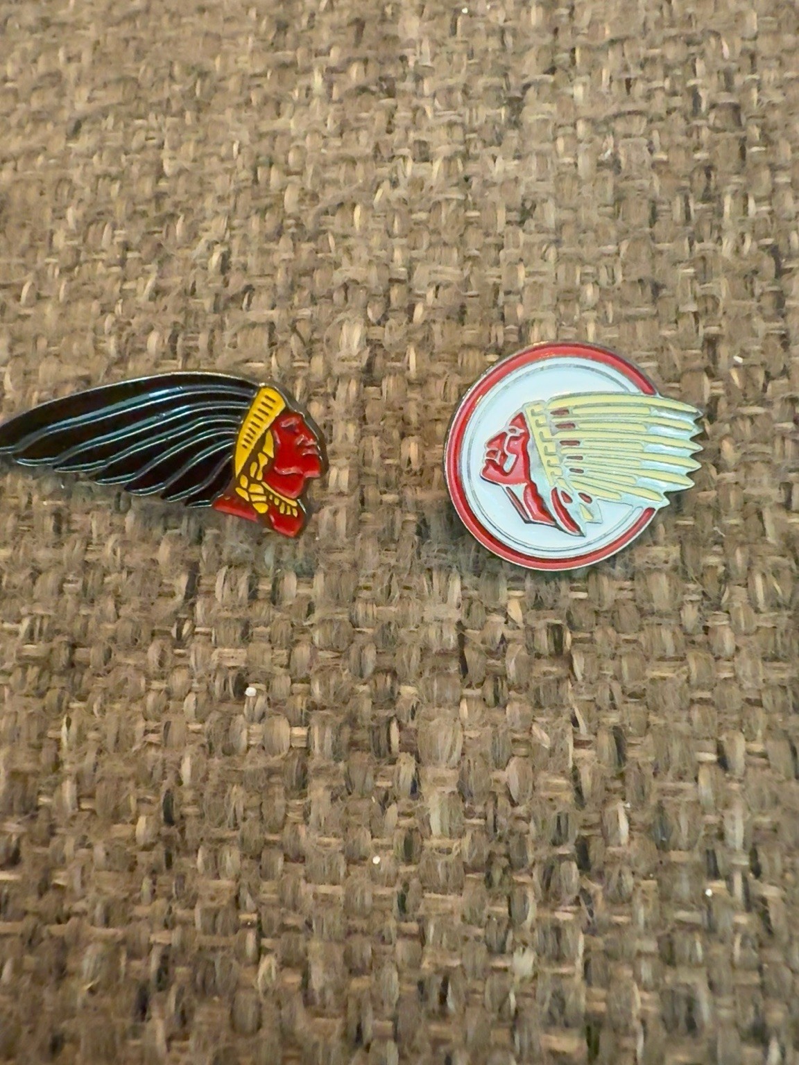 Vintage Indian Motorcycle Chief Head Enamel Lapel Pins Lot of 2 Biker