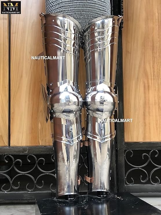 Vintage Medieval Knight Wearable Full Leg Armor Set Steel Greaves For Cosplay