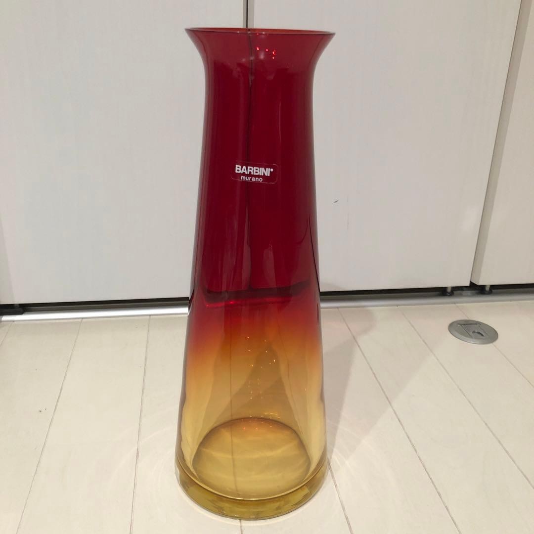 Stunning Barbini Murano Flower Vase orange gradation Height 12.6inch made Italy
