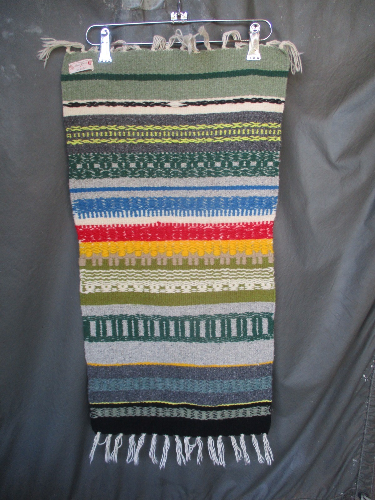 Hand Woven Dodson Named Tasseled Wool Indian Rug Blanket, 15x29 inches #1 Hand Woven Dodson Named Tasseled Wool Indian Rug Blanket, 15x29 inches #1