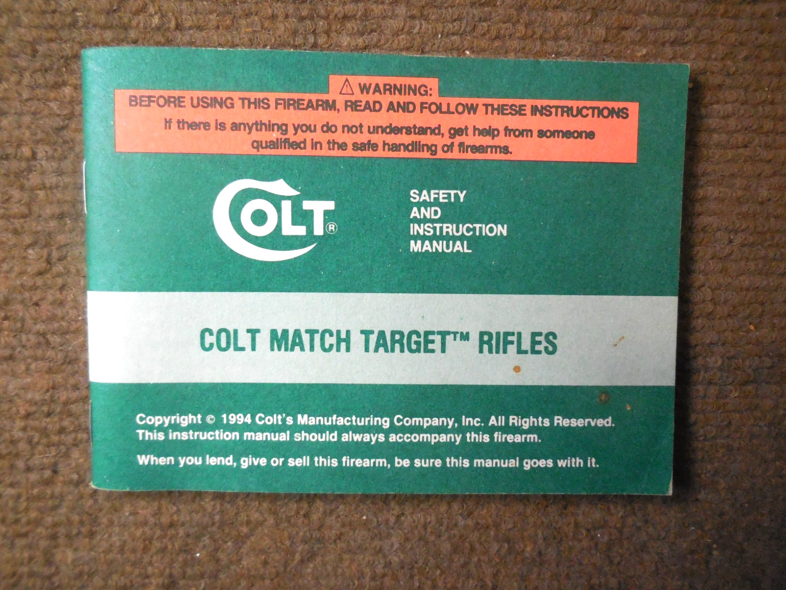 Vintage 1994 Colt Match Target Rifles Instruction Manual