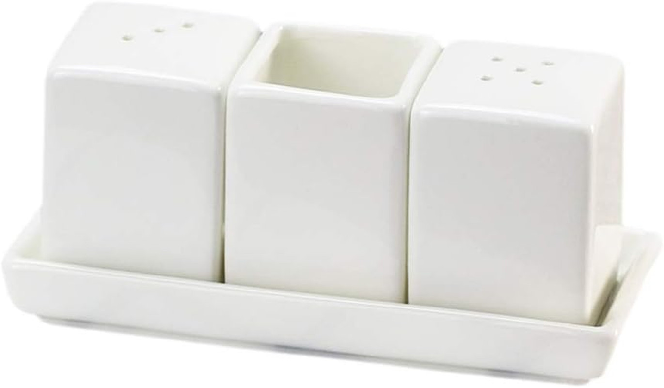 Set of 4 Pure White Porcelain Salt and Pepper Shakers and Toothpick Holder and T