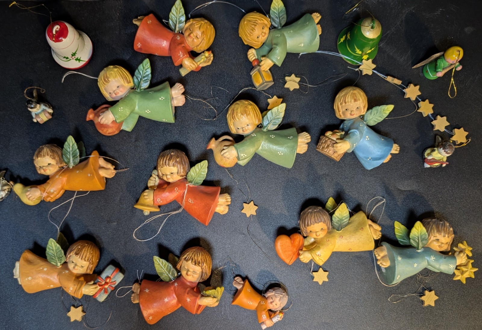 Anri Juan Ferrandiz Wood Carved Flying Angels Christmas Ornaments MCM Lot 
