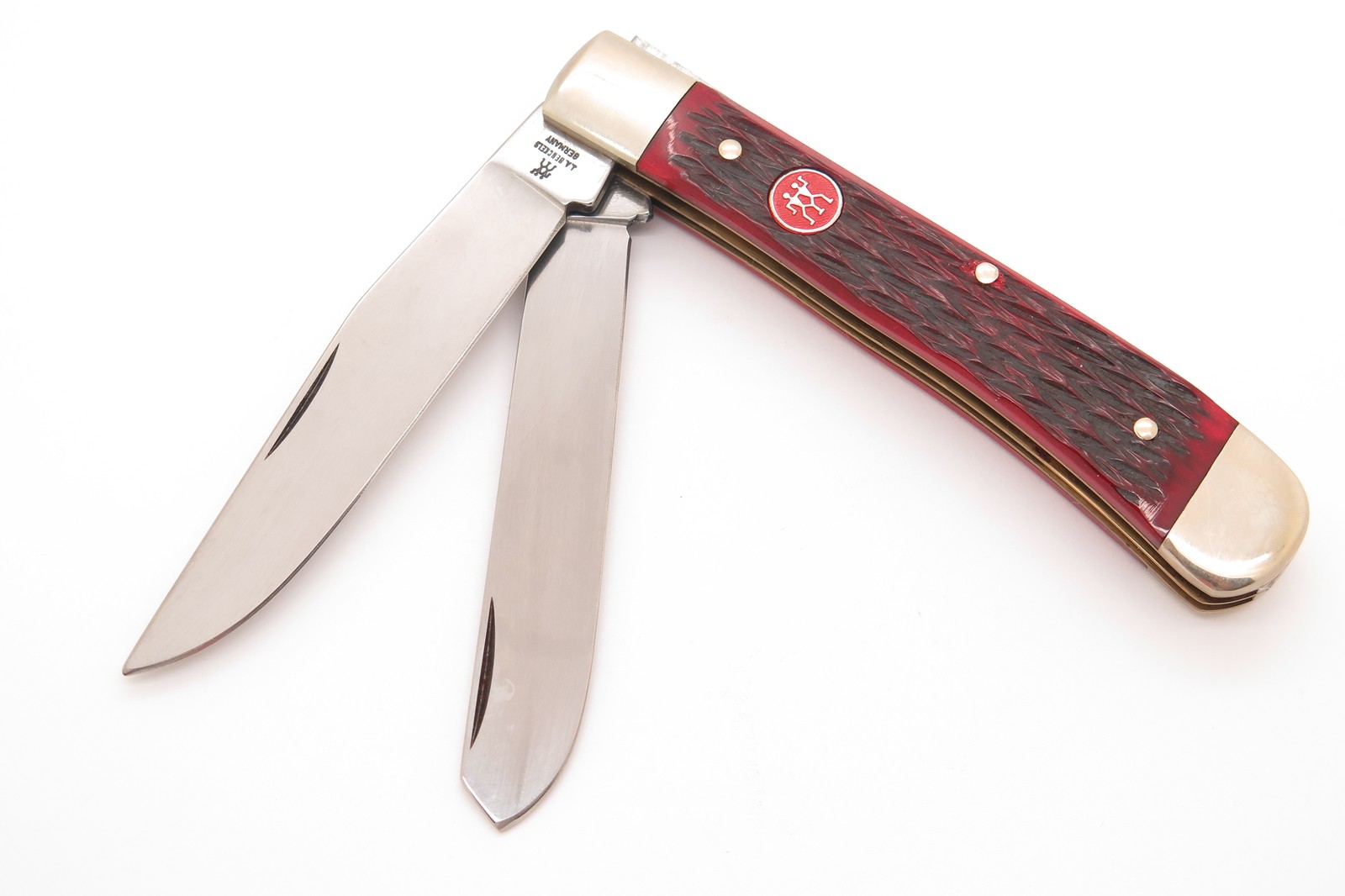 Vtg J. A. Henckels Solingen Germany Trapper Red Jigged Bone Folding Pocket Knife Vtg J. A. Henckels Solingen Germany Trapper Red Jigged Bone Folding Pocket Knife