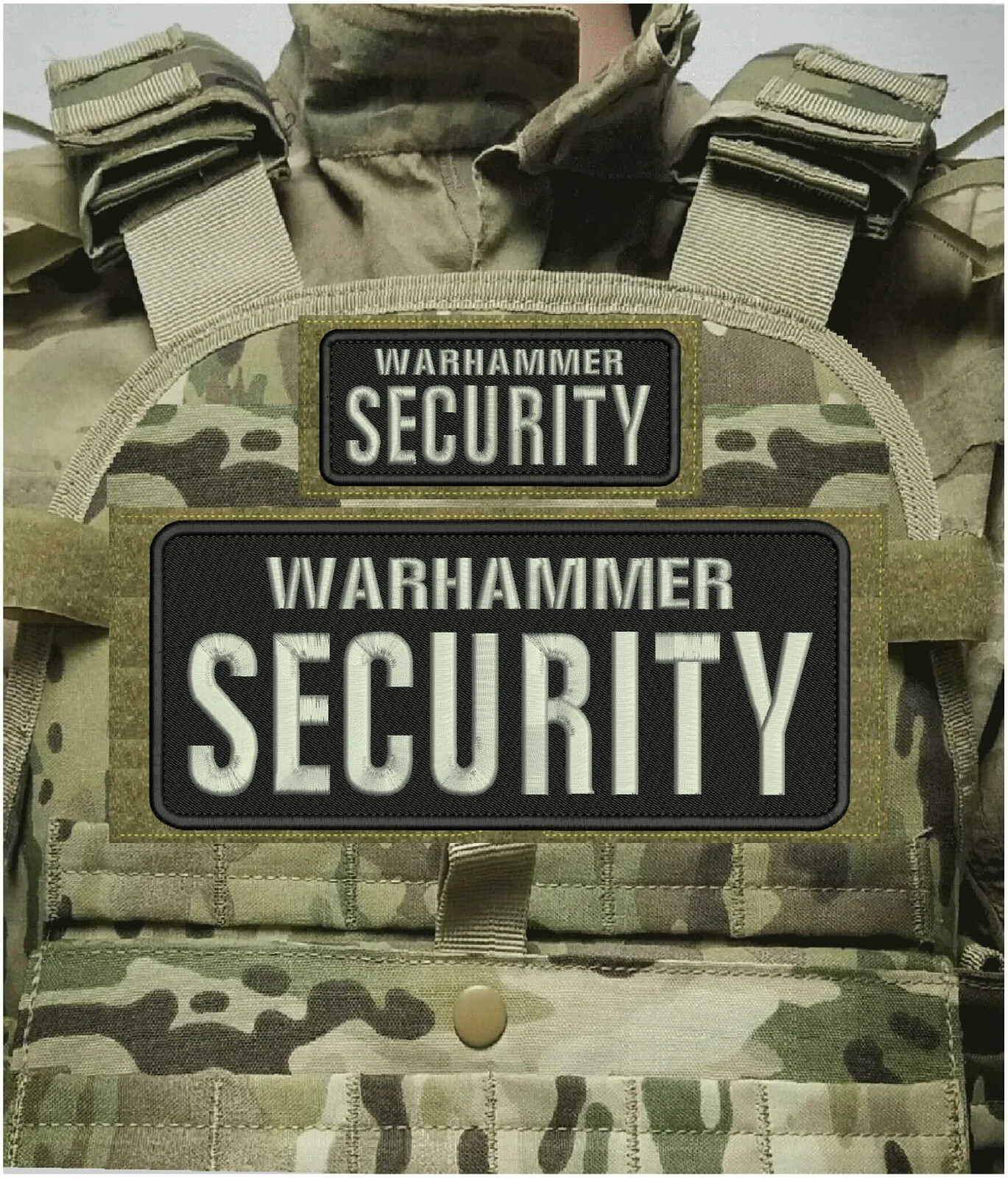 CUSTOM SECURITY 2 EMBROIDERY PATCH 4X10 AND 2X5 HOOK ON BACK BLK/SILVER CUSTOM SECURITY 2 EMBROIDERY PATCH 4X10 AND 2X5 HOOK ON BACK BLK/SILVER