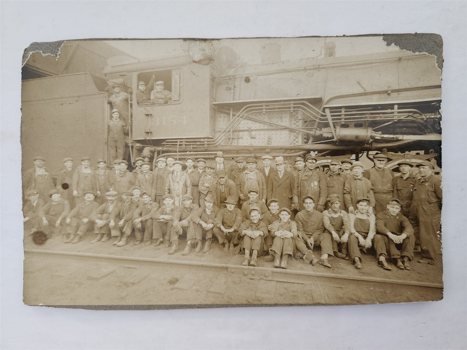 1932 vintage STEAM LOCOMOTIVE 3184 railroad WORKERS occupational PHOTO train