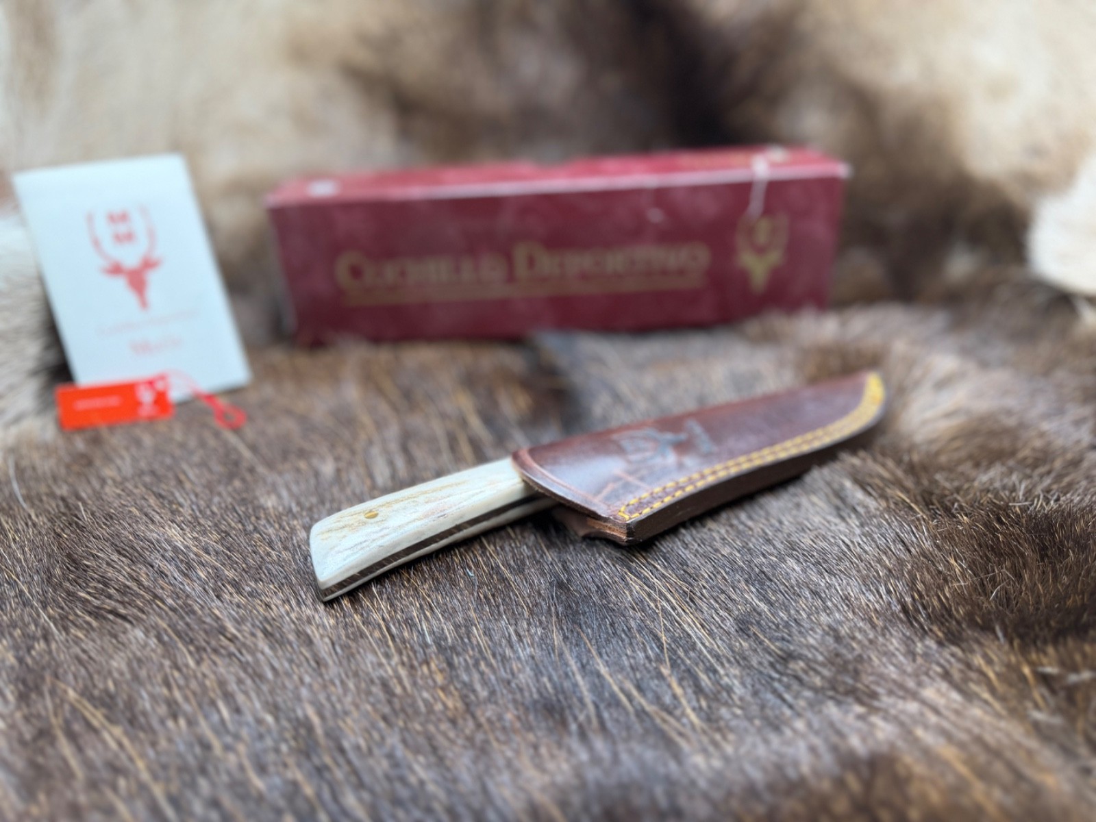 Muela Hand Crafted Rebeco Knife Stag Handles With Sheath Mint In Box
